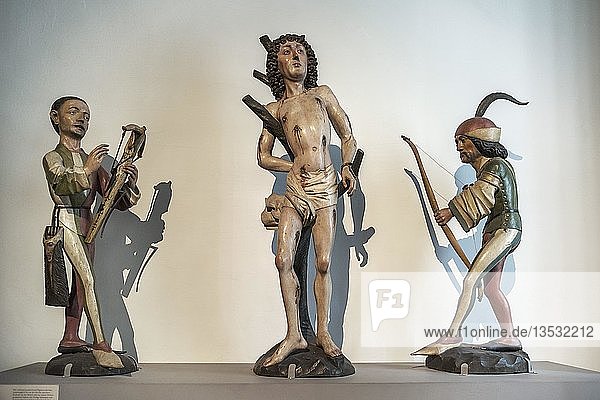 Martyrium des heiligen Sebastian Oberrhein um 1480 Lindenhlz mit original Farbfassung Nationalmuseum München Oberbayern Bayern Deutschland Europa