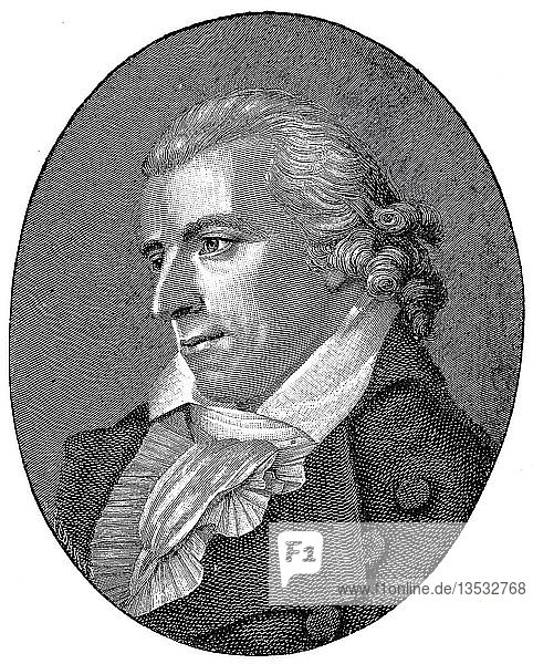 Johann Christoph Friedrich von Schiller  10. November 1759  9. Mai 1805  war Arzt  Dichter  Philosoph und Historiker  Gemälde zeigt Schiller im Alter von 30 Jahren  Holzschnitt  Deutschland  Europa