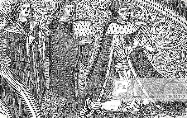 Porträt des Kurfürsten Albrecht Achilles von Brandenburg auf dem Altarbild der Stiftskirche Ansbach  1414  Holzschnitt  Deutschland  Europa