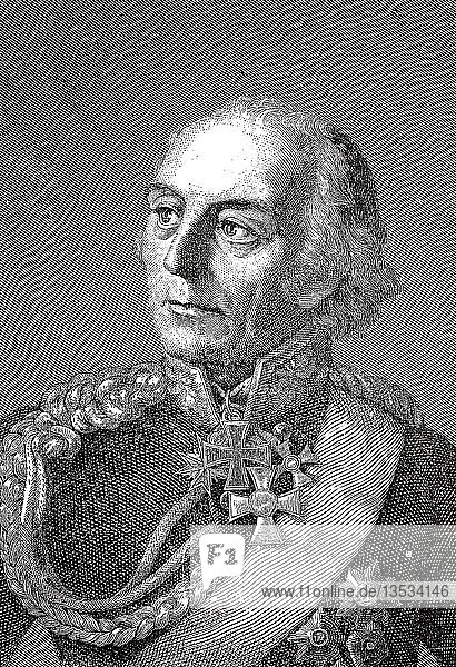 Johann David Ludwig Graf Yorck von Wartenburg  26. September 1759  4. Oktober 1830  war ein preußischer Feldmarschall und Begründer der Adelsfamilie Yorck von Wartenburg  Holzschnitt  Deutschland  Europa