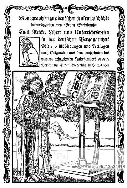 Lehrer mit Lesebuch im Freien  Holzschnitt  1690  Deutschland  Europa