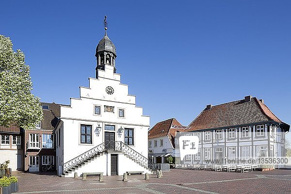 Lingener Rathaus und altes Postamt auf dem Marktplatz  Lingen  Emsland  Niedersachsen  Deutschland  Europa