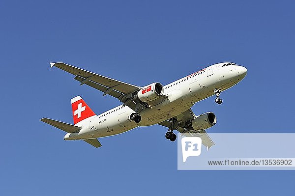 Swiss Airbus A320 214 beim Landeanflug auf den Flughafen Zürich  Zürich  Schweiz  Europa