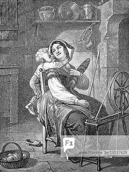 Der kleine Flattermann  Junge umarmt seine Mutter von hinten  1880  Holzschnitt  Deutschland  Europa