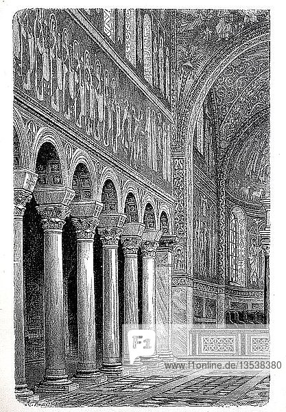 Im Inneren der arianischen Kathedrale von Ravenna  1880  Holzschnitt  Italien  Europa