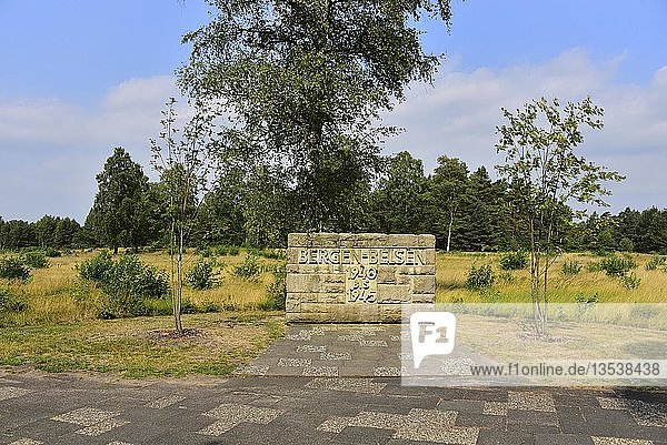 Memorial stone  Concentration Camp Memorial Bergen-Belsen  Lower Saxony  Germany  Europe