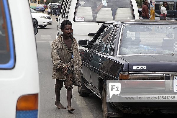Begging boy on the street  street kid  Addis Ababa  Ethiopia  Africa