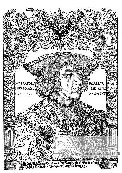 Das Porträt von Kaiser Maximilian I.  gemalt nach Albrecht Dürer  1880  Holzschnitt  Deutschland  Europa