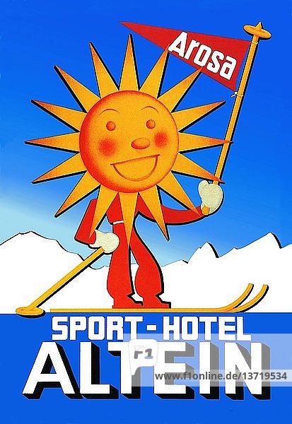 Sport Hotel Altein: Skifahrer mit Sonnenkopf 1933