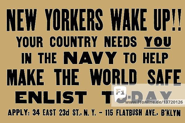 New Yorker wacht auf!! Ihr Land braucht Sie in der Marine  um die Welt sicher zu machen - Liste heute 1917