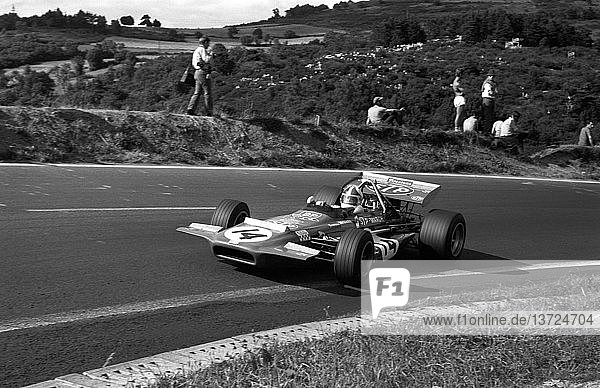 Chris Amon in a March 701 at Clermont-Ferrand  finished 2nd in the French GP  France 5 July 1970.