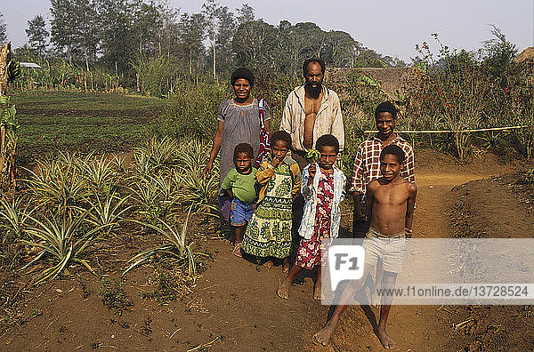 Familie auf ihrem Land in der Nähe des Mount Hagen  Westliches Hochland  Papua-Neuguinea