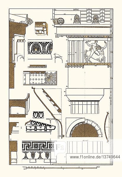Einzelheiten zum Parthenon in Athen 1877