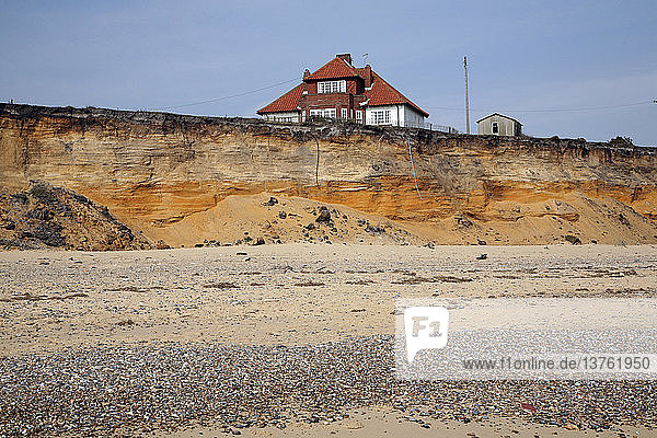 House on cliff top subsequently demolished because of coastal erosion  Easton Bavents  Suffolk  England