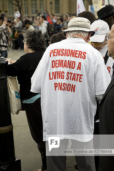 May Day march and rally at Trafalgar Square  Pensioner protest against low state pensions