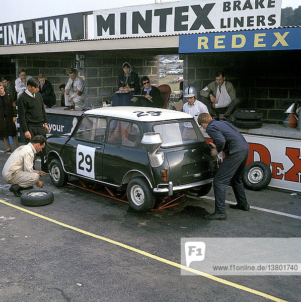 'John Whitmore. Bill Blydenstein´s Mini Cooper finished 9th overall and 3rd in class in ´Motor´ Six Hours race at Brands Hatch  England 6th October 1962. '