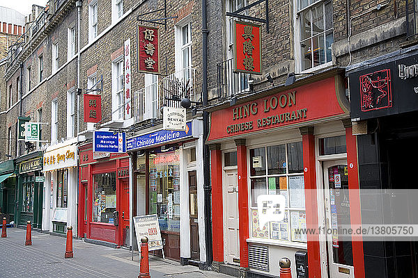 Chinesische Restaurants und Geschäfte  Chinatown  Soho  London  England