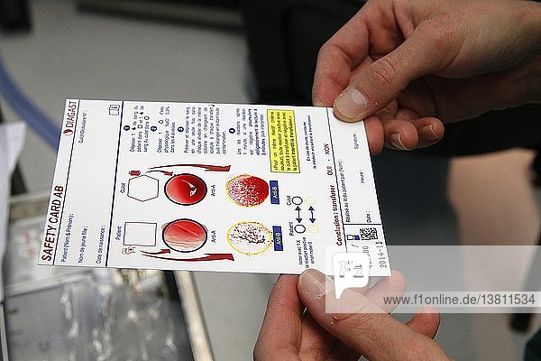 Blood bag for transfusion  AB blood type security card.