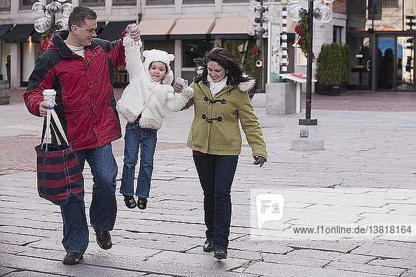 Family out for Christmas shopping  Boston  Massachusetts  USA