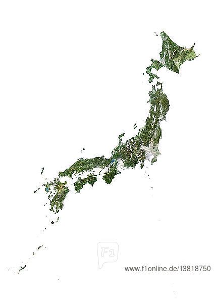 Satellitenbild von Japan. Dieses Bild wurde aus Daten des LANDSAT-Satelliten zusammengestellt.