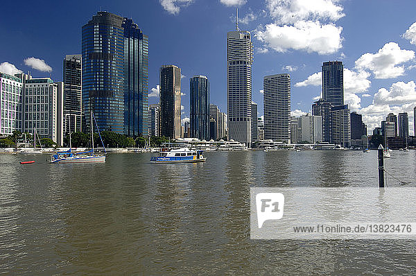 Skyline der Stadt vom Hamilton Street Park über dem Brisbane River  Brisbane  Queensland  Australien