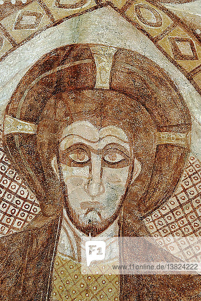 Freskendetail der Kirche von Gourdon (12. Jh.)  Christusgesicht Visage du Christ auf einer Freske des XIIe siecle  dans l´ateglise von Gourdon '