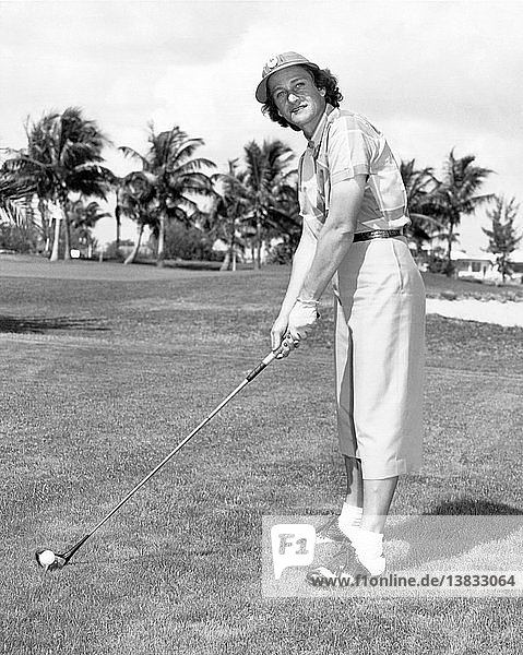 Miami Beach  Florida: um 1950 Babe Didrikson Zaharias im Normandy Isle Golf Club.