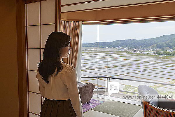 Japanese woman at a traditional hotel