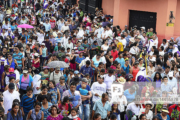 Crowd of people during Holy week  Antigua  Guatemala  Central America.