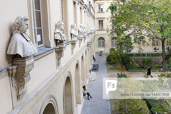 'France. Paris 5th district. Rue d'Ulm.Ecole Normale superieure (Superior teachers' training college). The courtyard of the school said '' The Ernest's courtyard ''. It is decorated with 40 busts of famous French men of letters or science. On the left: bust'