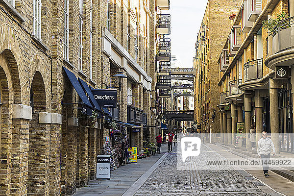 The historic Victorian streets and converted warehouses in Shad Thames  London  England  United Kingdom