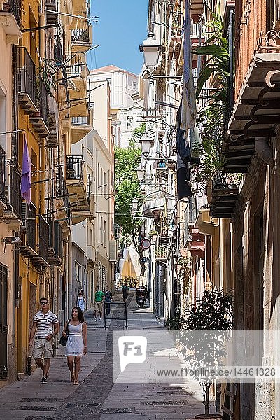 People walking on street in Cagliari  Sardinia  Italy