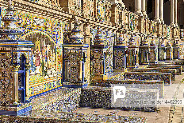 Tiled Alcoves at Plaza de Espana  Seville  Andalusia  Spain