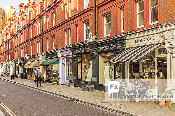 Chiltern Street in Marylebone  with its distinctive red brick buildings  London  England  United Kingdom