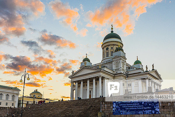 Helsinki Cathedral at sunset in Helsinki Finland
