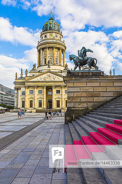 Statue in front of Deutscher Dom on Gendarmenmarkt square  Berlin  Germany
