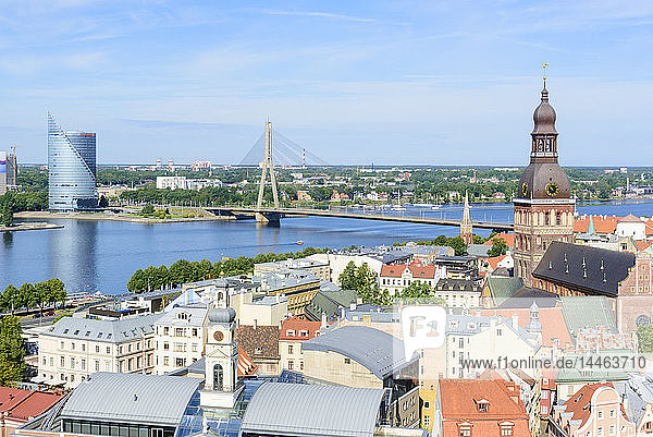 Vansu Bridge  Riga Cathedral  view from St. Peter's Church  Riga  Latvia