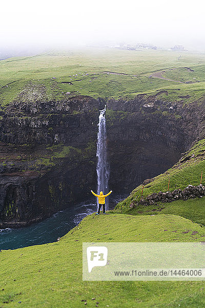 Waterfall of Mulafossur Gasadalur Vagar island Faroe Islands Denmark