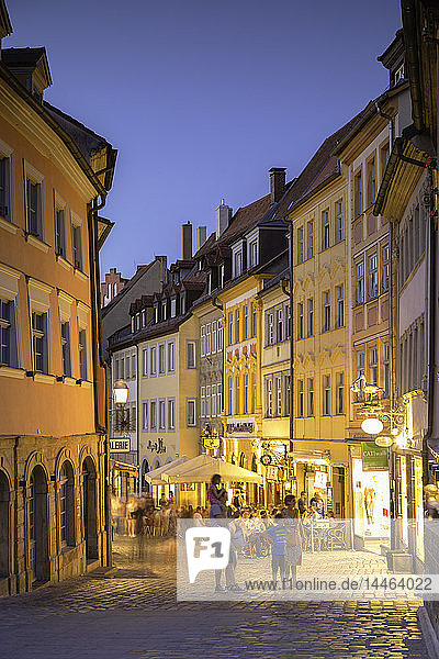 Restaurants at dusk  Bamberg  UNESCO World Heritage Site  Bavaria  Germany