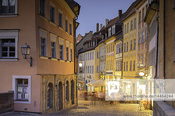 Restaurants at dusk  Bamberg  UNESCO World Heritage Site  Bavaria  Germany