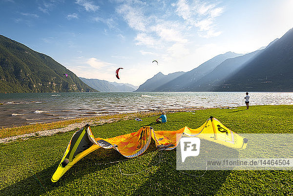 Kitesurfing on Lake Idro  Valle Sabbia  Brescia province  Lombardy  Italy