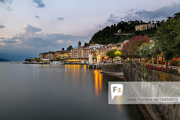 View of Lake Como and Bellagio at dusk  Province of Como  Lake Como  Lombardy  Italian Lakes  Italy