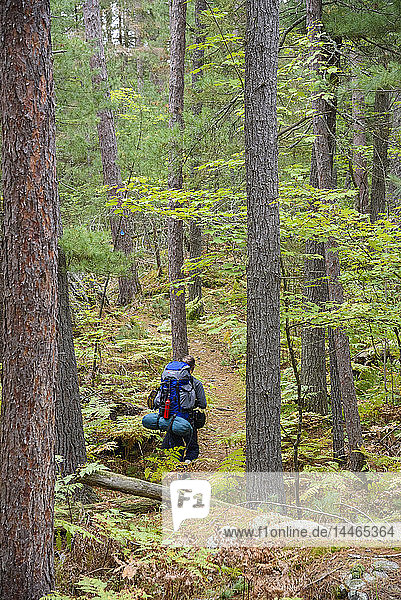 Hiker on La Cloche Silhouette Trail in Killarney Provincial Park  Ontario  Canada  North America