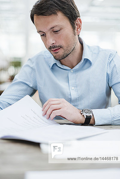Businessman working in office  reading documents