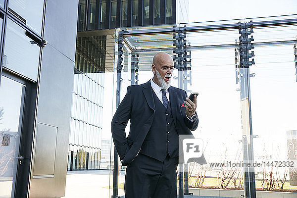 Elegant businessman using smartphone in the city