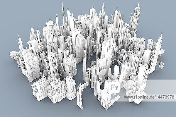 Graue Wolkenkratzer  die eine einheitliche Stadt bilden  3D-Rendering