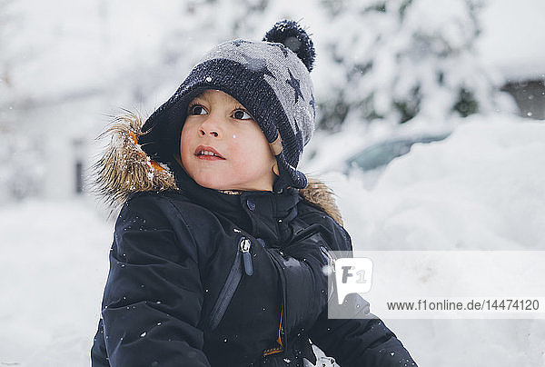 Portrait of toddler in winter