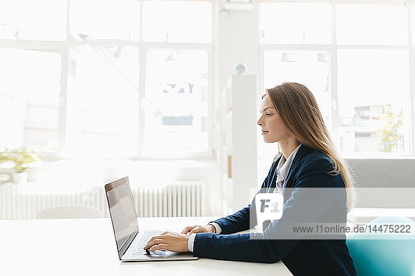 Young businesswoman sitting in office  using laptop