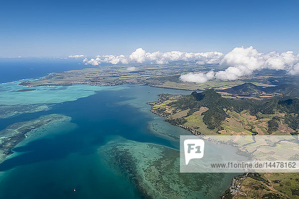 Mauritius  Indian Ocean  Aerial view of East Coast  Mahebourg and Island Ile Aux Aigrettes