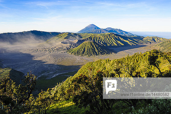 Indonesia Java Bromo Tengger Semeru National Park Mount Bromo volcanic crater at sunrise